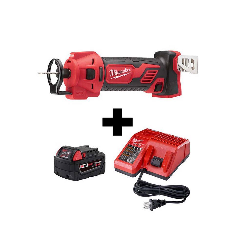 Milwaukee 2627-20-48-59-1850 M18 18V Lithium-Ion Cordless Dyrwall Cut Out Tool with M18 Starter Kit with One 5.0Ah Battery and Charger