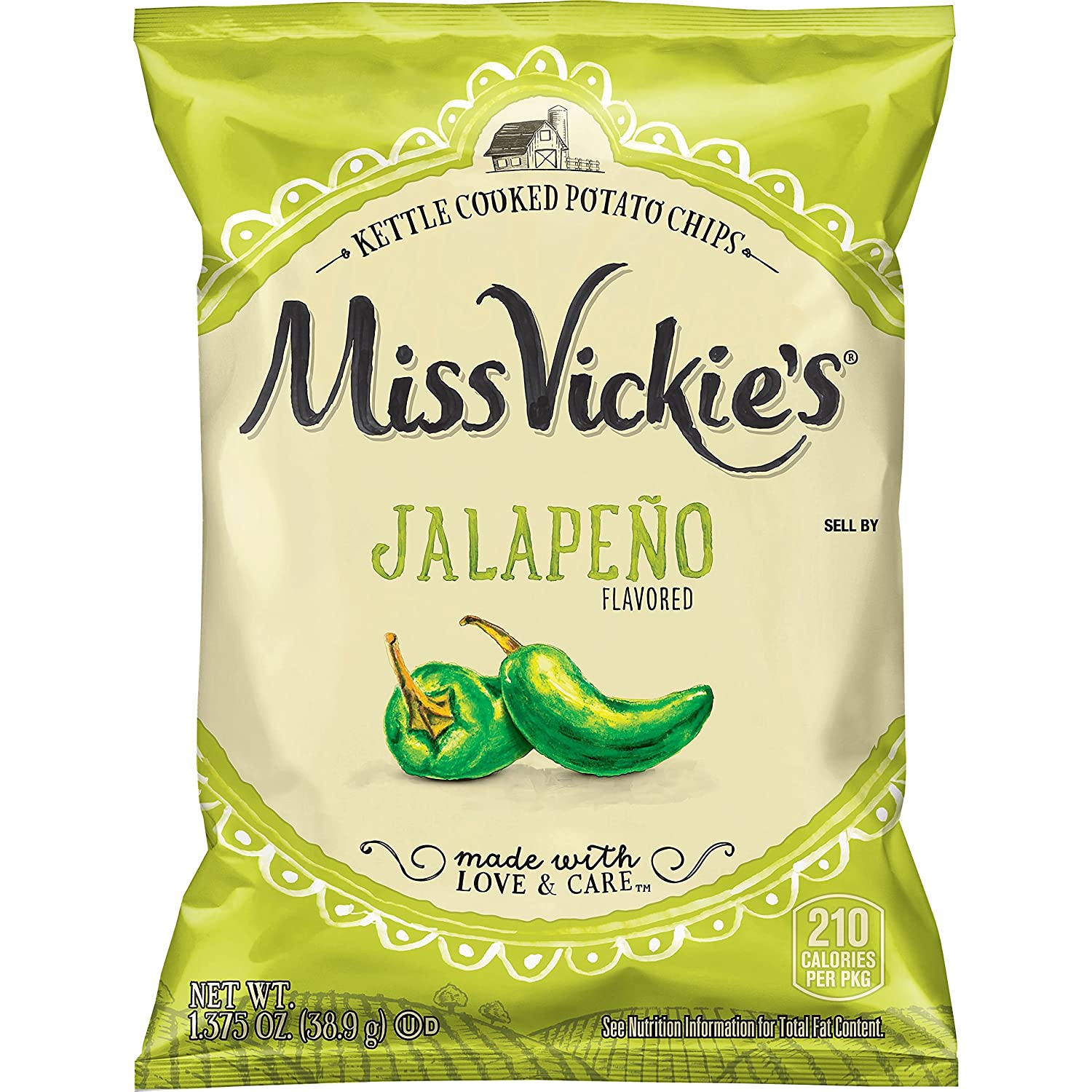 Miss Vickie-s Jalapeño Flavored Kettle Cooked Chips. 1.37 Ounce (Pack of 64)