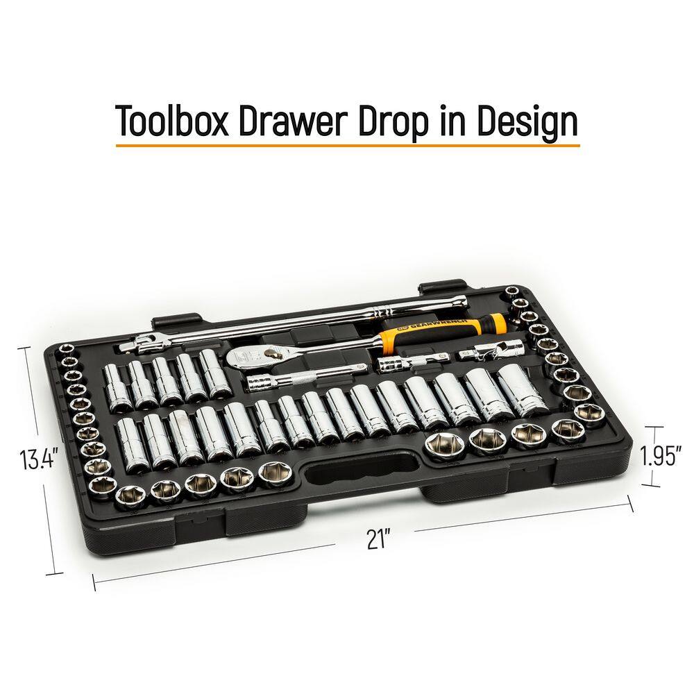 GEARWRENCH 1008066263 1/2 in. Drive 90-Tooth 6-Point Standard and Deep SAE/Metric Mechanics Tool Set (53-Piece)