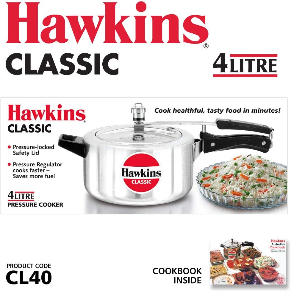 HAWKINS Classic CL40 4-Liter New Improved Aluminum Pressure Cooker. Small. Silver