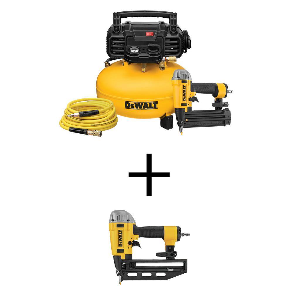 DEWALT DWFP1KITW917 6 Gal. 165 PSI Heavy-Duty Electric Pancake Air Compressor. 18-Gauge Brad Nailer and 16-Gauge 2-1/2 in. Nailer