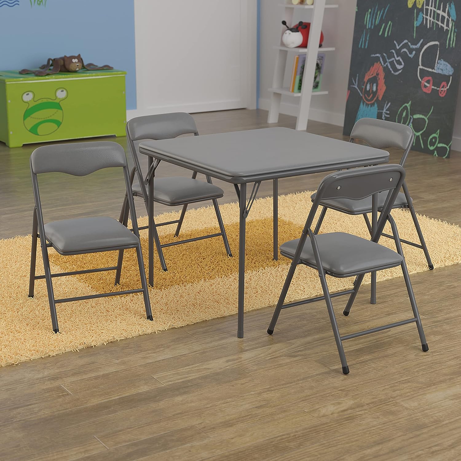 Flash Furniture Mindy Kids Gray Folding Table and Chair Set. 5 Piece Set.Grey