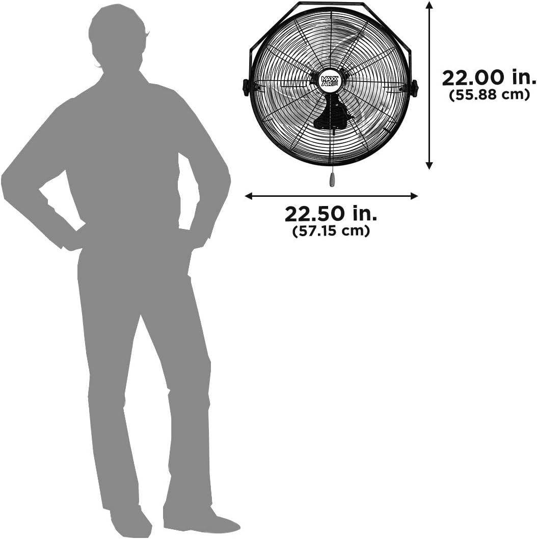 Maxx Air Wall Mount Fan. Commercial Grade for Garage. Shop. Easy Operation and Powerful CFM (18″ Residential Wall Mount)