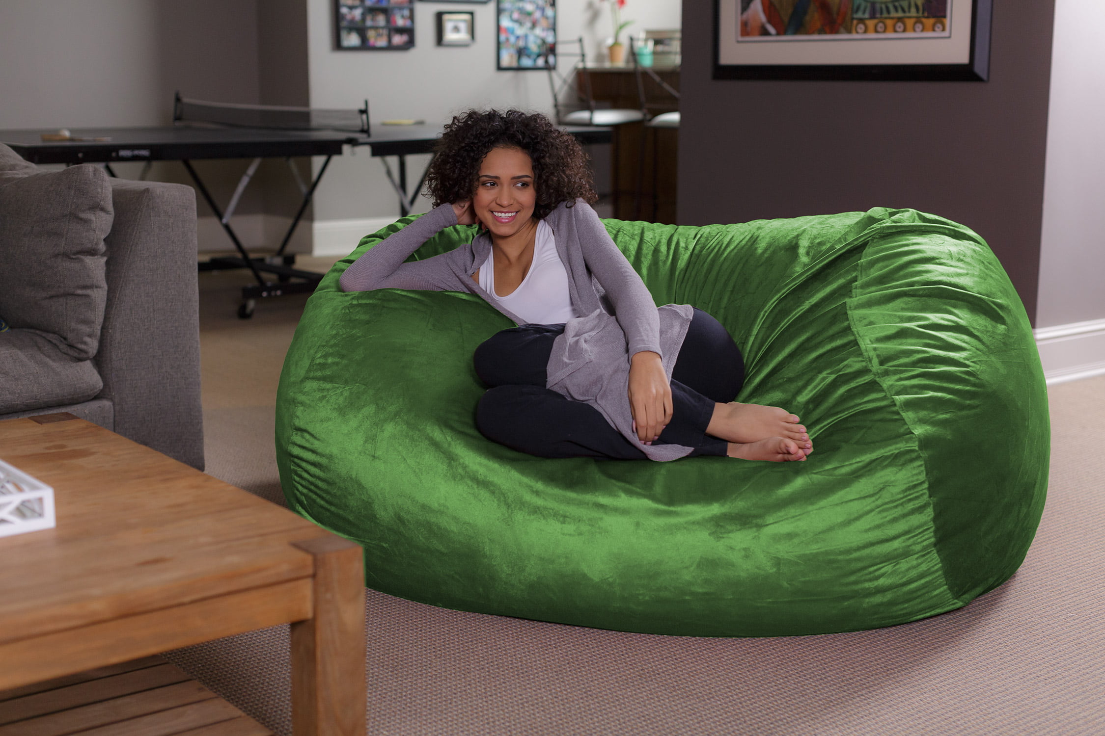Sofa Sack Bean Bag Chair. Memory Foam Lounger with Microsuede Cover. Kids. Adults. 6 ft. Lime