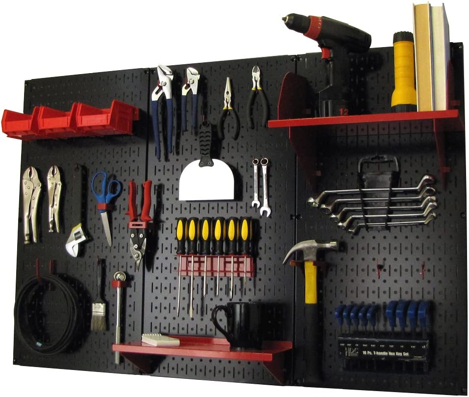 Pegboard Organizer Wall Control 4 ft. Metal Pegboard Standard Tool Storage Kit with Red Accessories
