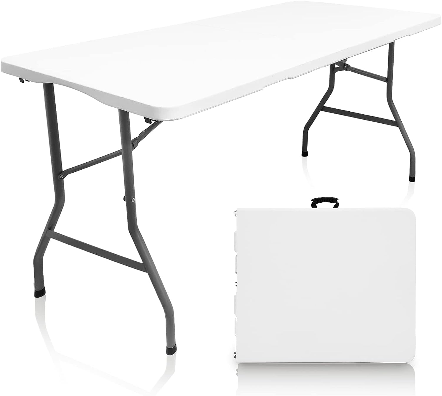 Bi-Fold Plastic Folding Table. 5 FT Folding Table. Plastic Portable Tables for Dining Parties Card Picnic Camping. Granite White