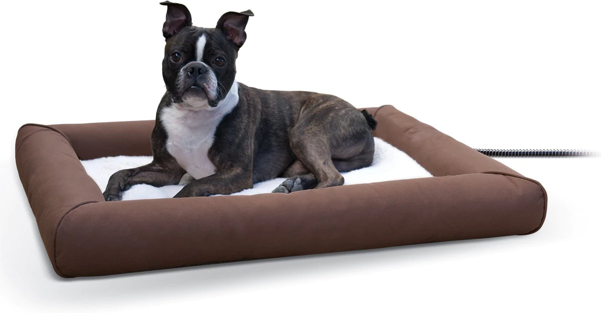 K&H Pet Products Deluxe Lectro-Soft Outdoor Heated Bolster Cat & Dog Bed. Medium Chocolate/Tan 
