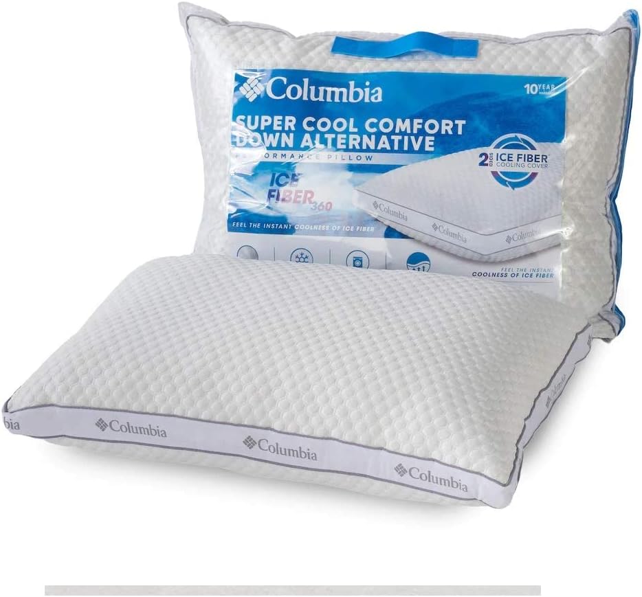 Columbia Comfort Ice Fiber Side Sleeper Down Alternative Bed Pillow - Instant Cooling 2 Sided Ice Fiber Cover - Supportive and Cozy Polyester Fiber Fill - Side Sleeper. King