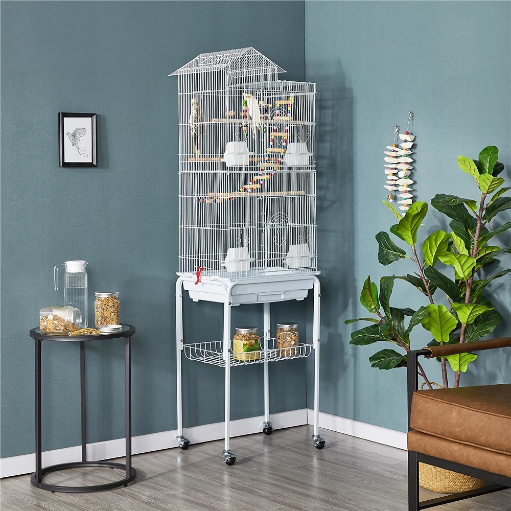 Yaheetech 62.5-in Rolling Large Bird Cage & Detachable Stand. White