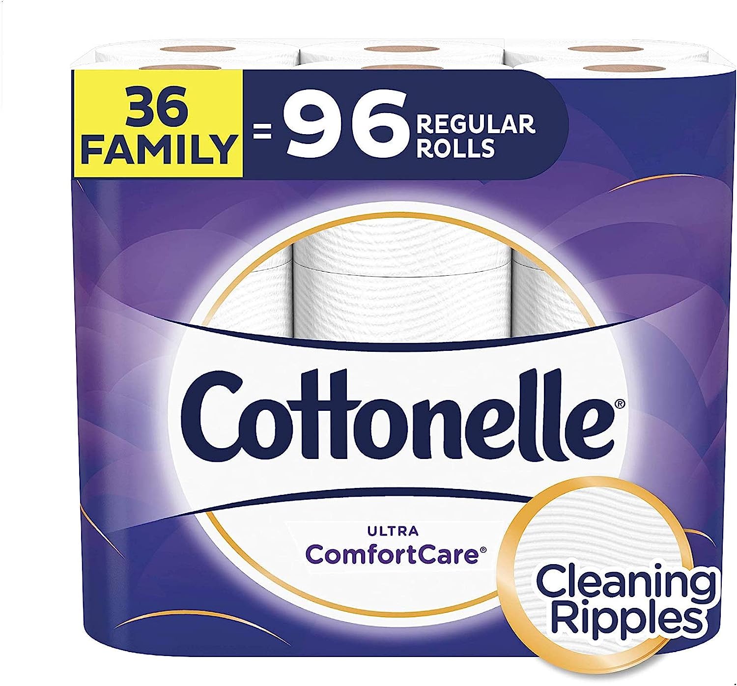 Cottonelle Ultra ComfortCare Toilet Paper. Soft Biodegradable Bath Tissue. Septic-Safe. 36 Family Rolls