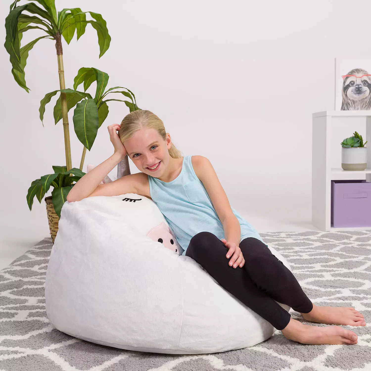 Posh Creations Unicorn Bean Bag Chair for Kids. Animal - White Unicorn