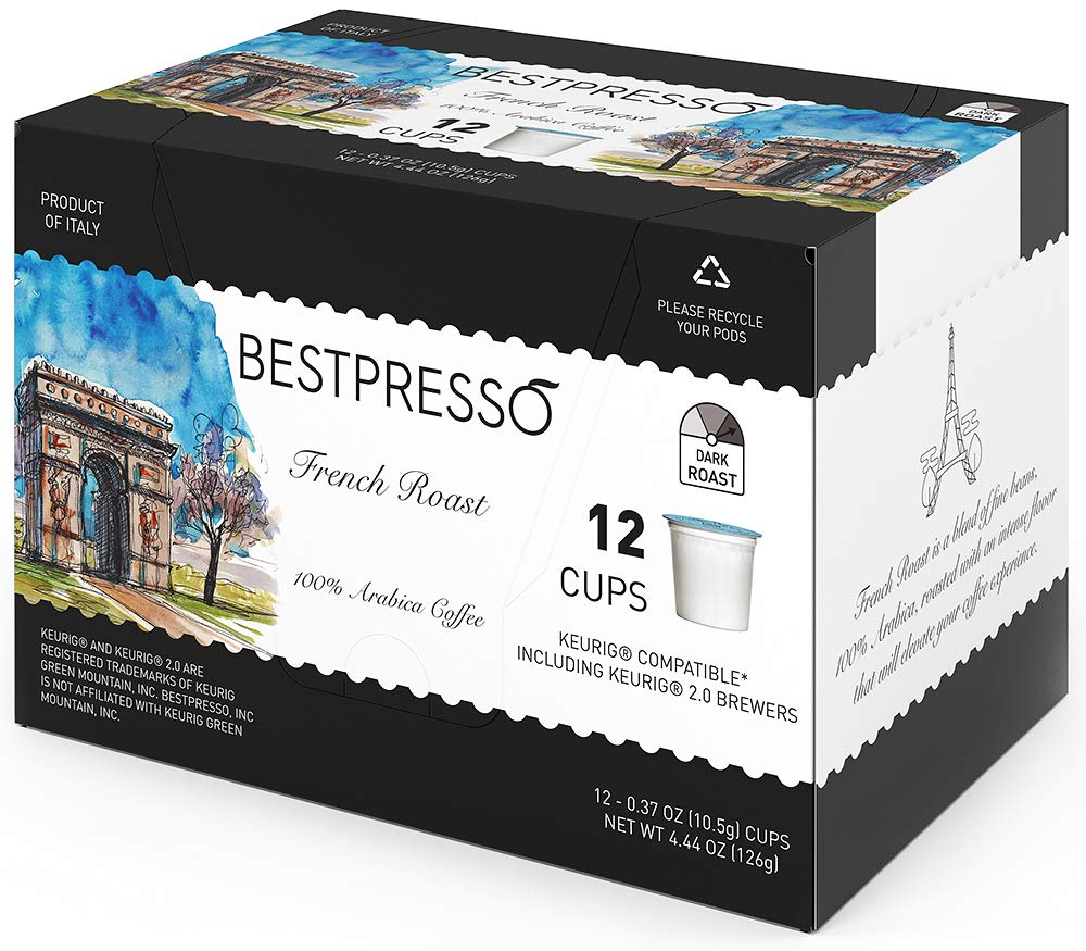 Bestpresso Coffee. French Roast Single Serve K-Cup Pods. Dark Roast. 96 Count (Compatible With 2.0 Keurig Brewers) 8 Packs Of 12 Cups