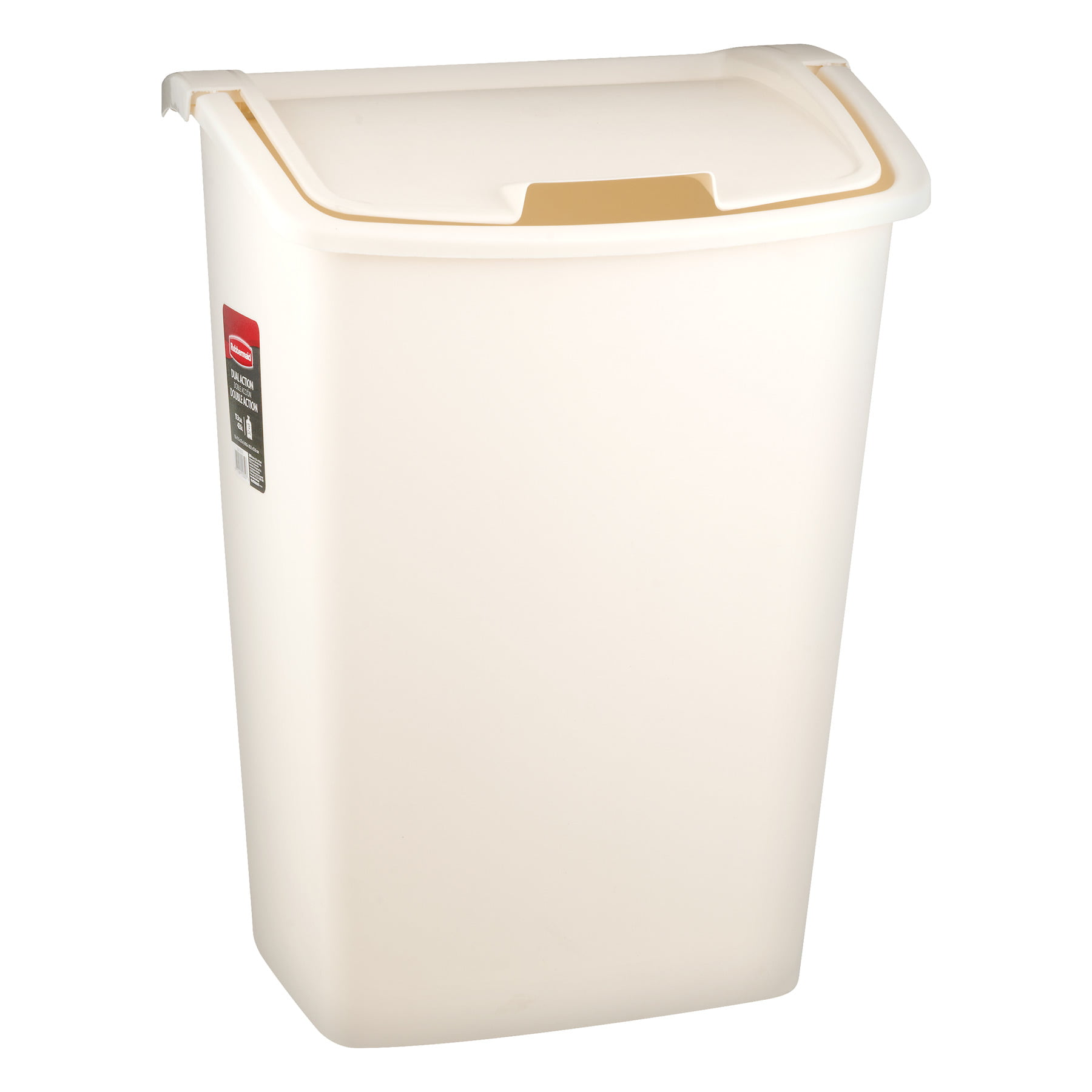 Rubbermaid 11.3 gal Plastic Kitchen Trash Can with Dual Action Lid . White