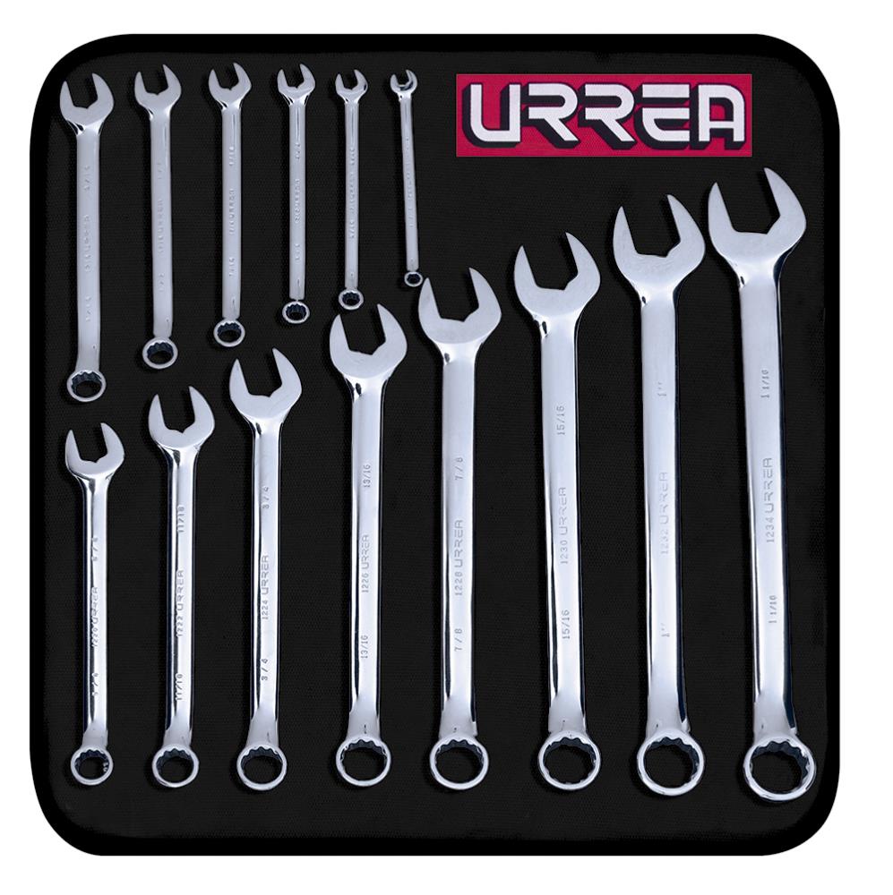 URREA 14-Piece Set 12-point Standard (SAE) Standard Combination Wrench Includes Soft Case