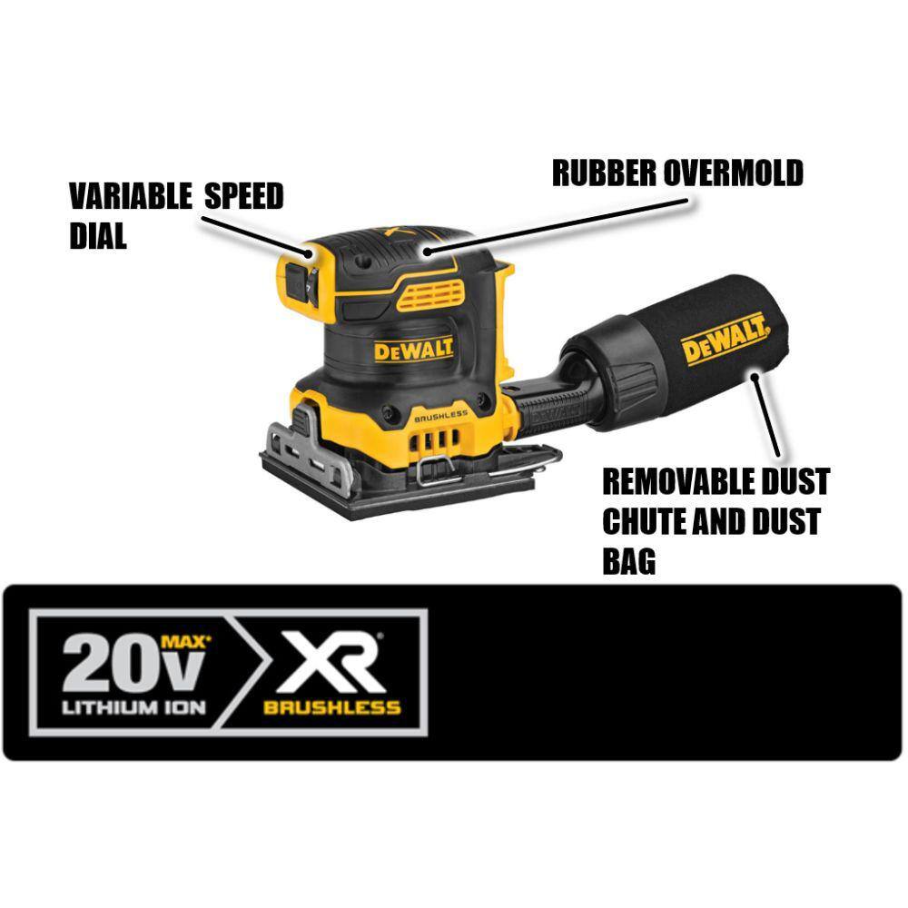 DEWALT DCW200BW240C 20V MAX XR Cordless Brushless 1/4 Sheet Variable Speed Sander. (1) 20V 4.0Ah Battery. and 12V - 20V Charger
