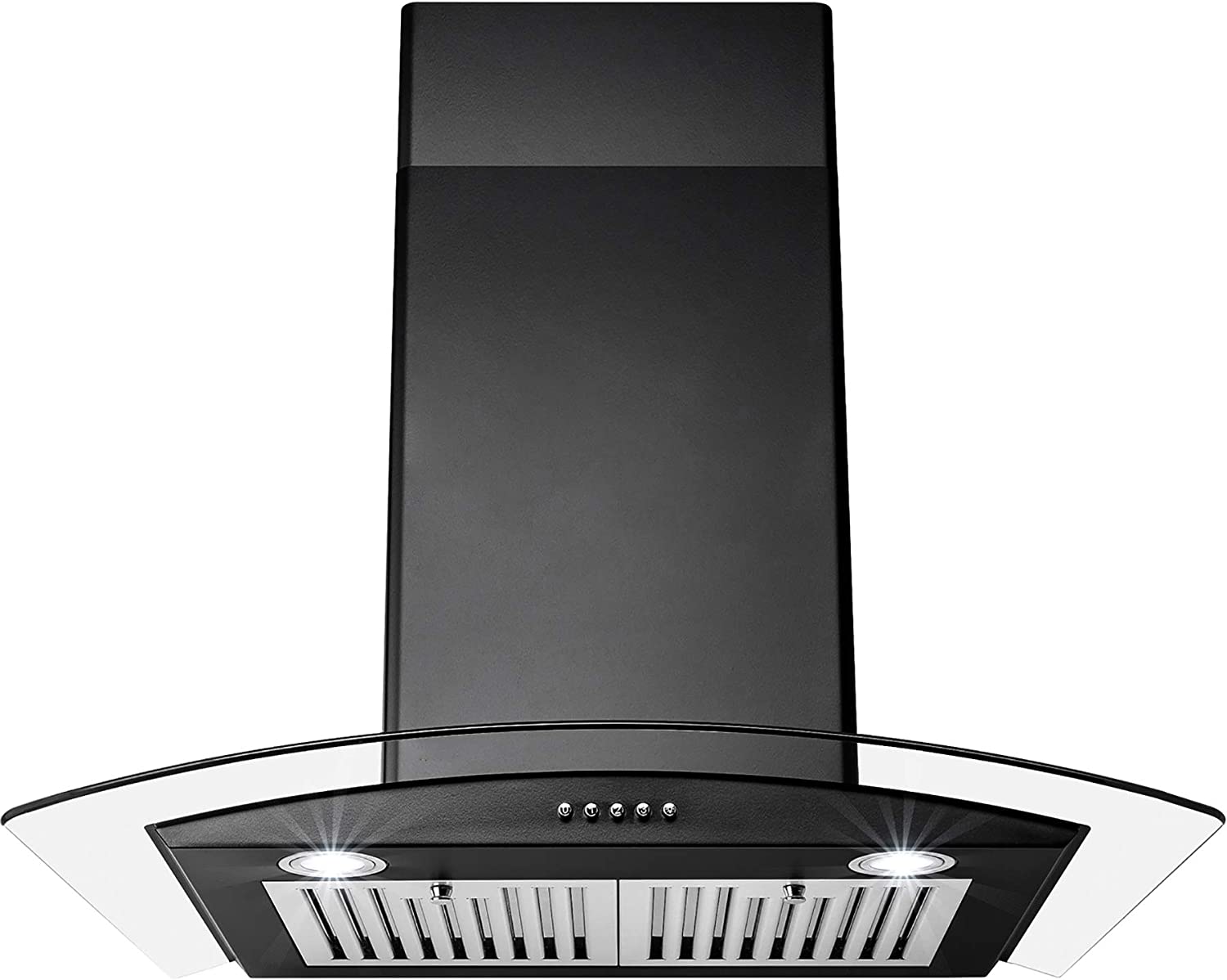 AKDY 30 in. Convertible Wall Mount Range Hood in Black Painted Stainless Steel with Tempered Glass and Push Button Control