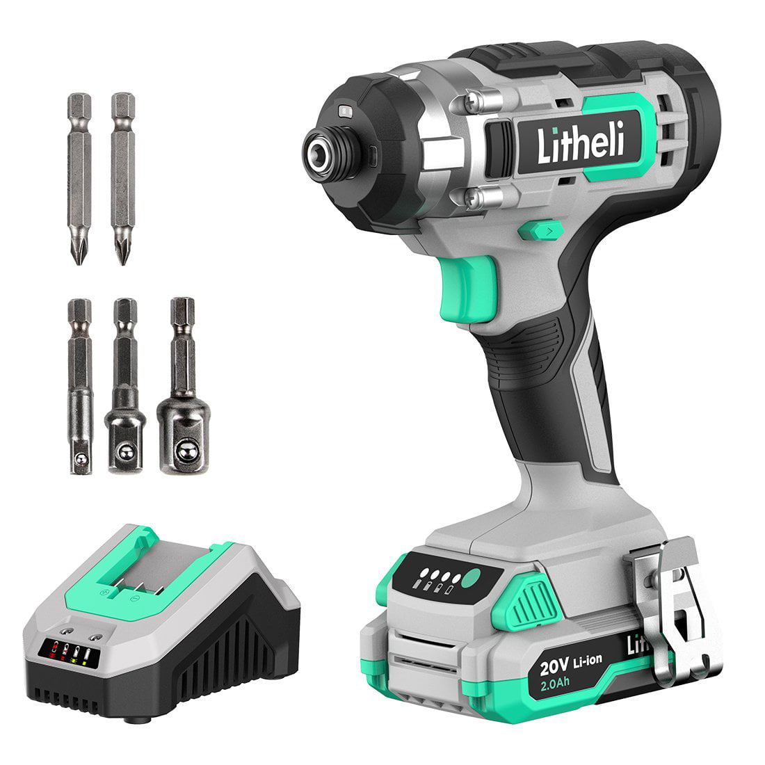 Litheli 1/4″ 20V Cordless Impact Driver. 1150 In-lbs Torque with 2.0 Ah Battery & Charger