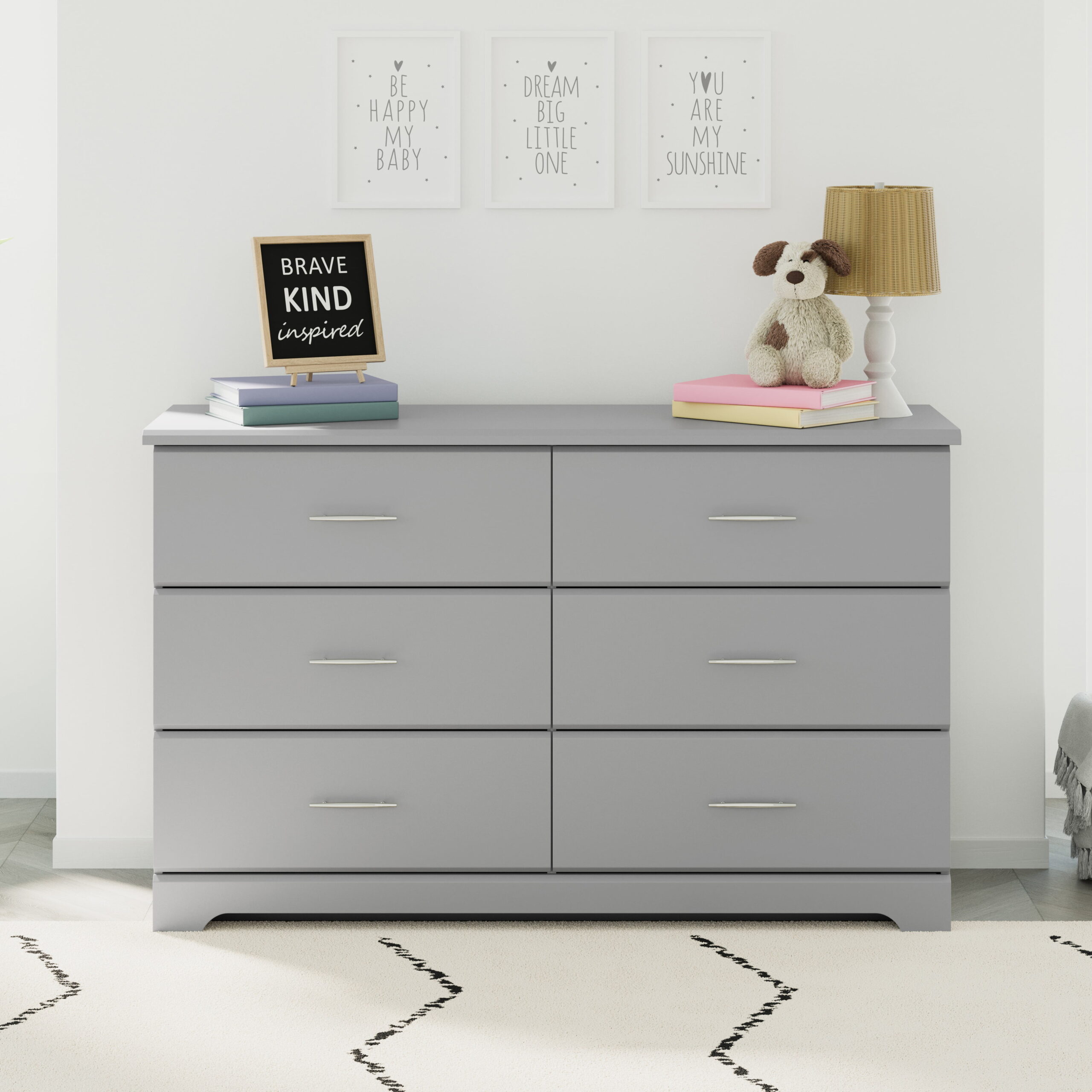 Storkcraft Brookside 6 Drawer Modern Double Dresser Pebble Gray