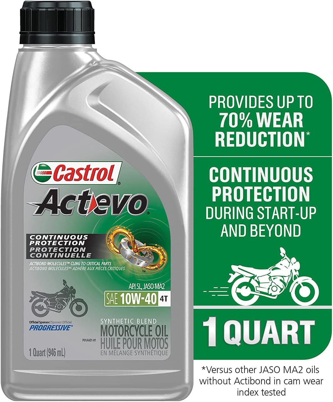 Castrol Actevo 4T 20W-50 Synthetic Blend Motorcycle Oil. 1 Quart. Pack of 6