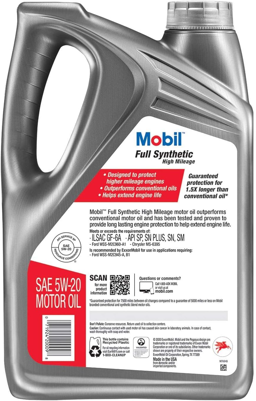 Mobil Full Synthetic High Mileage Motor Oil 5W-20. 5 Quart