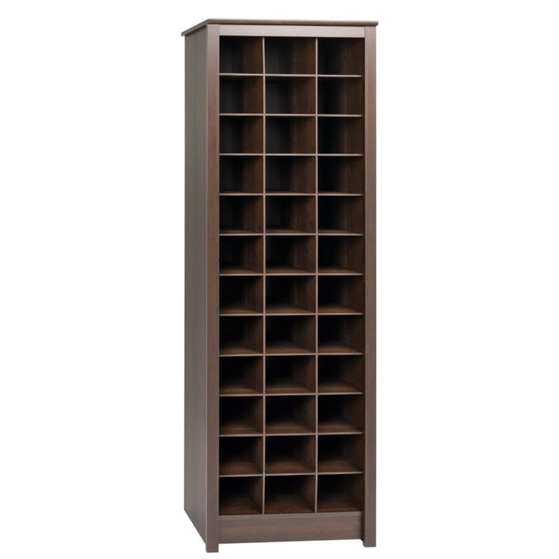 Prepac Space-Saving 36 Pair Shoe Storage Cabinet With Cubbies. Espresso
