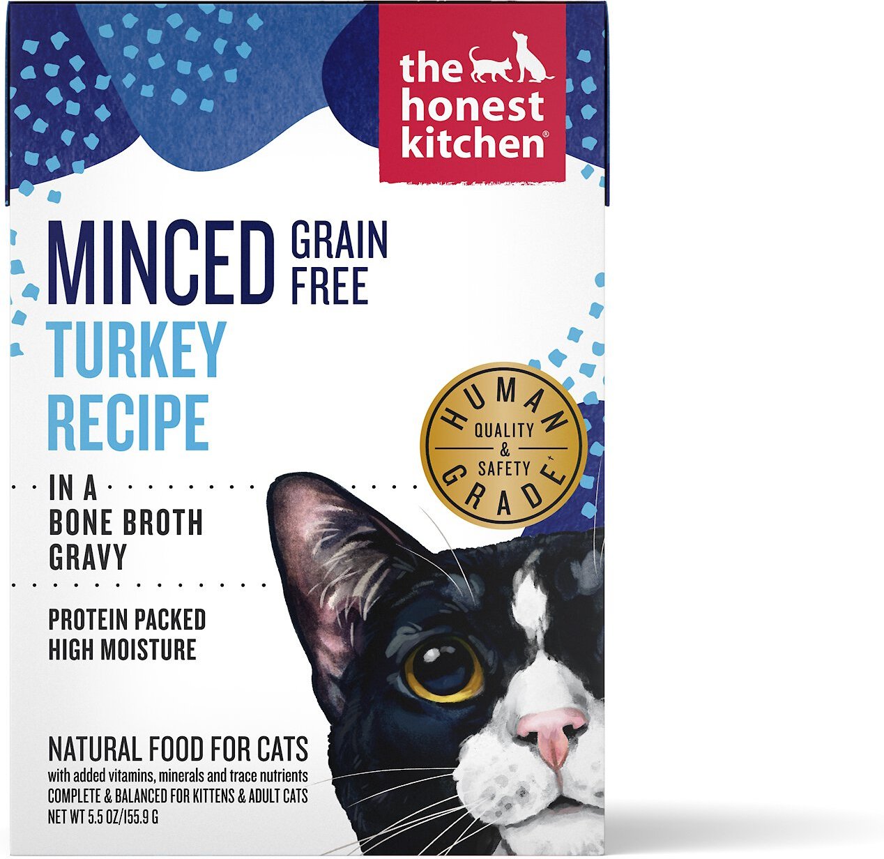 The Honest Kitchen Grain-Free Minced Turkey in Bone Broth Gravy Wet Cat Food. 5.5-oz. case of 12