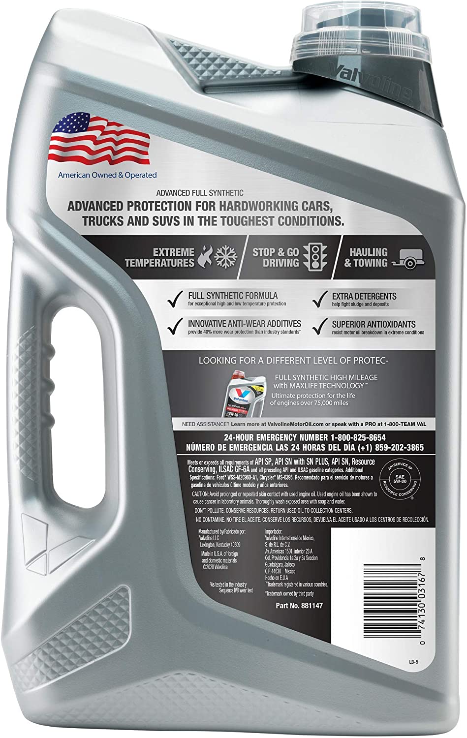 Valvoline Advanced Full Synthetic 5W-20 Motor Oil. 5 Quart