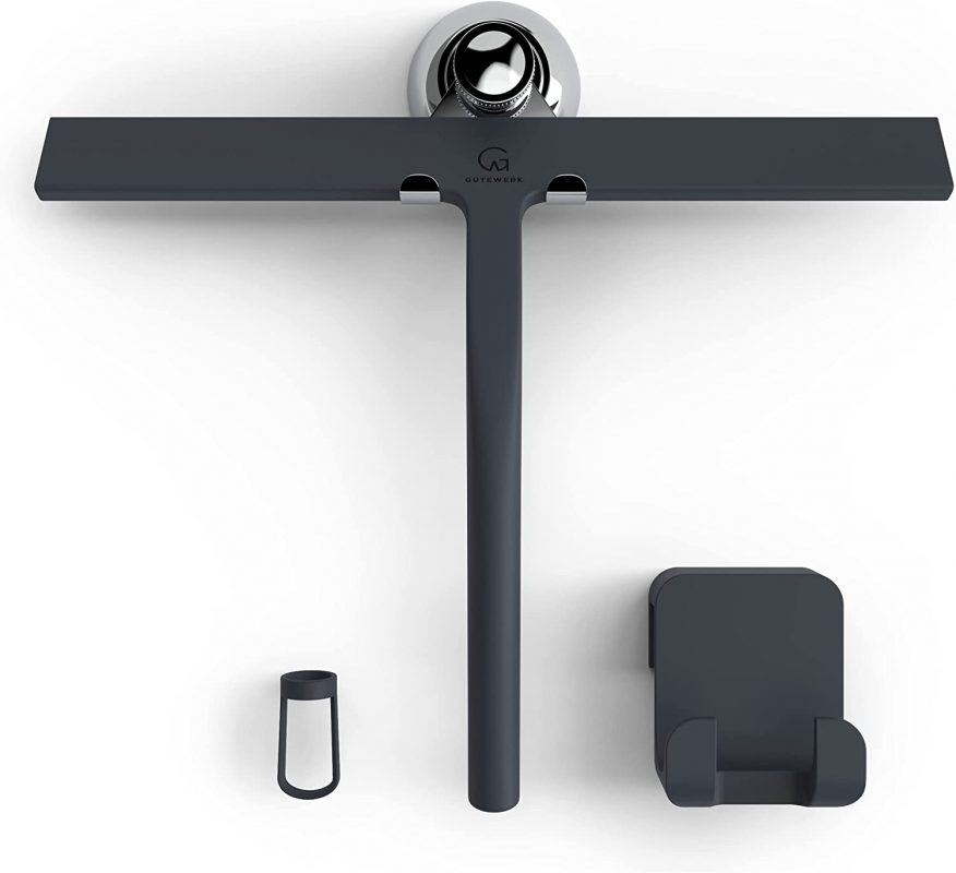 GÜTEWERK Shower Squeegee Black 11 in - incl. Chrome Suction Cup Hook