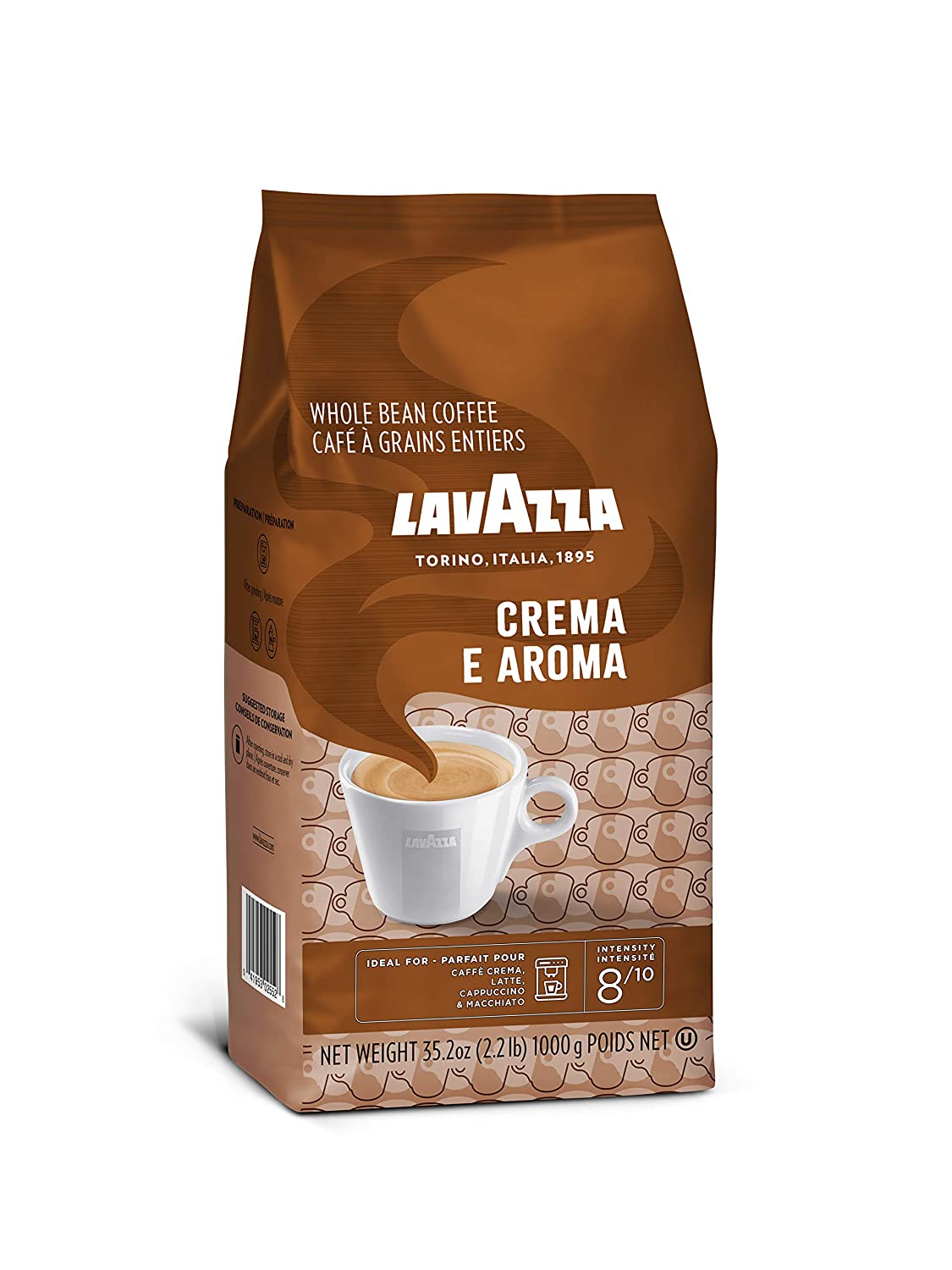 Lavazza Crema E Aroma Whole Bean Coffee Blend. Medium Roast. 2.2-Pound Bag . Balanced medium roast with an intense. earthy flavor and long lasting crema. Non-GMO