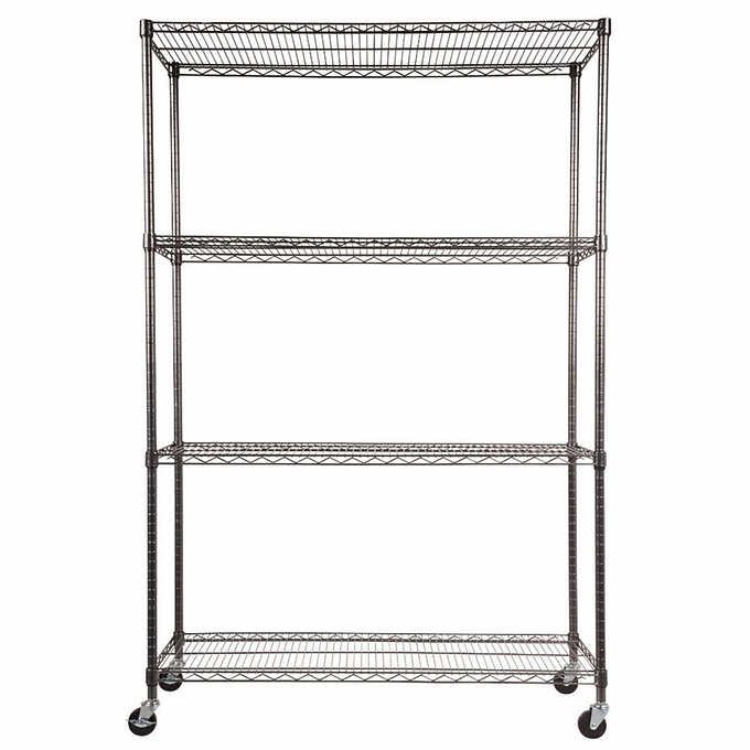 Alera ALESW604818BA 4-Tier 48 x 18 72 Wire Shelving Rack with Casters. Black Anthracite