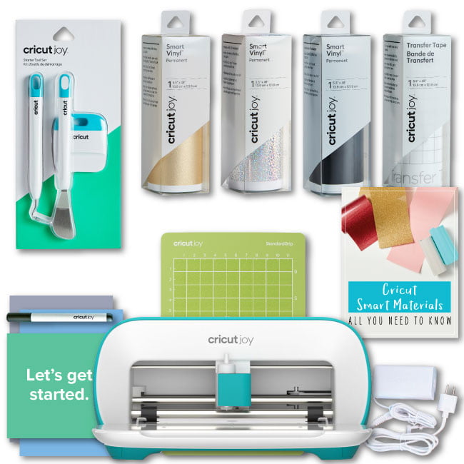 Cricut Joy Smart Machine with DIY Vinyl Decal Sampler & Essential Tools Starter Bundle