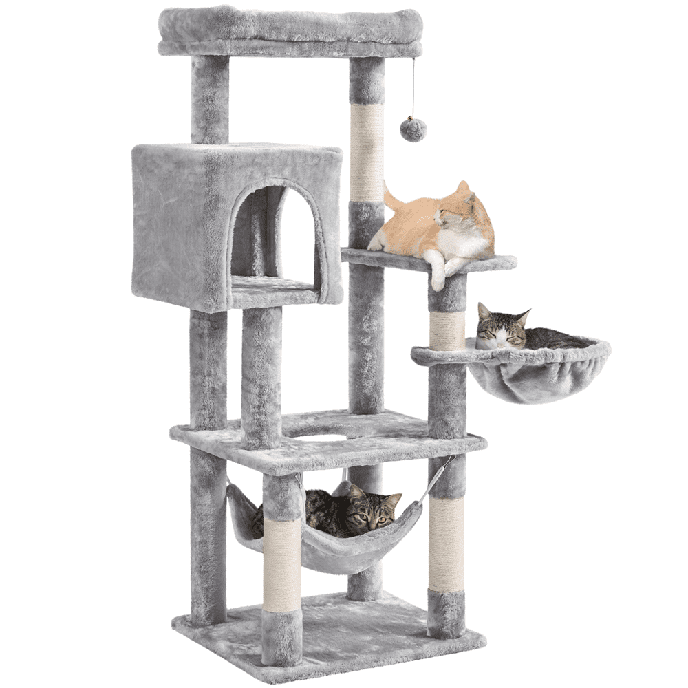 SMILE MART 51.5″ Cat Tree with Climbing Hole and Condo. Light Gray