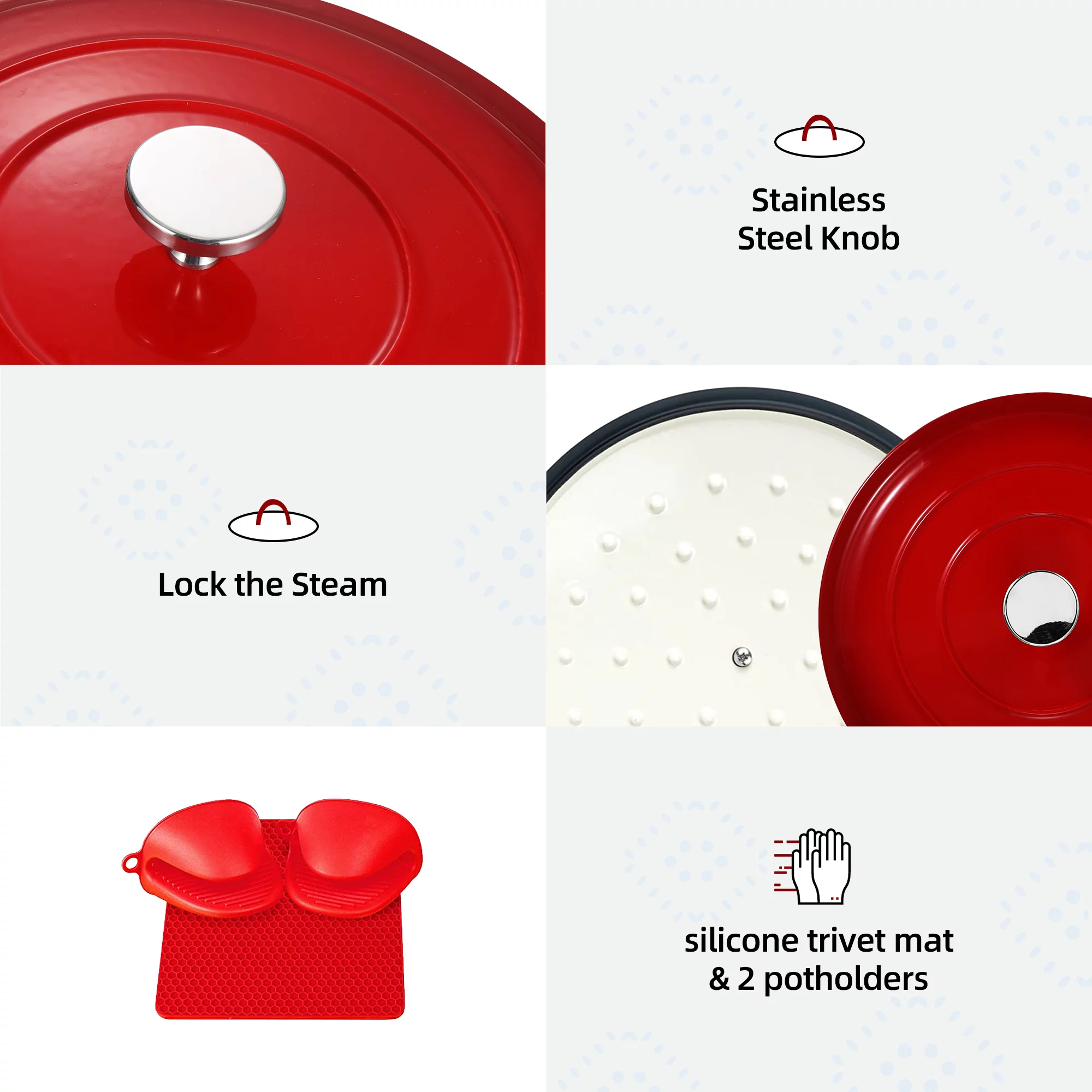 Scafild | 3-Quart Round Enamelled Cast Iron Dutch Oven - Red