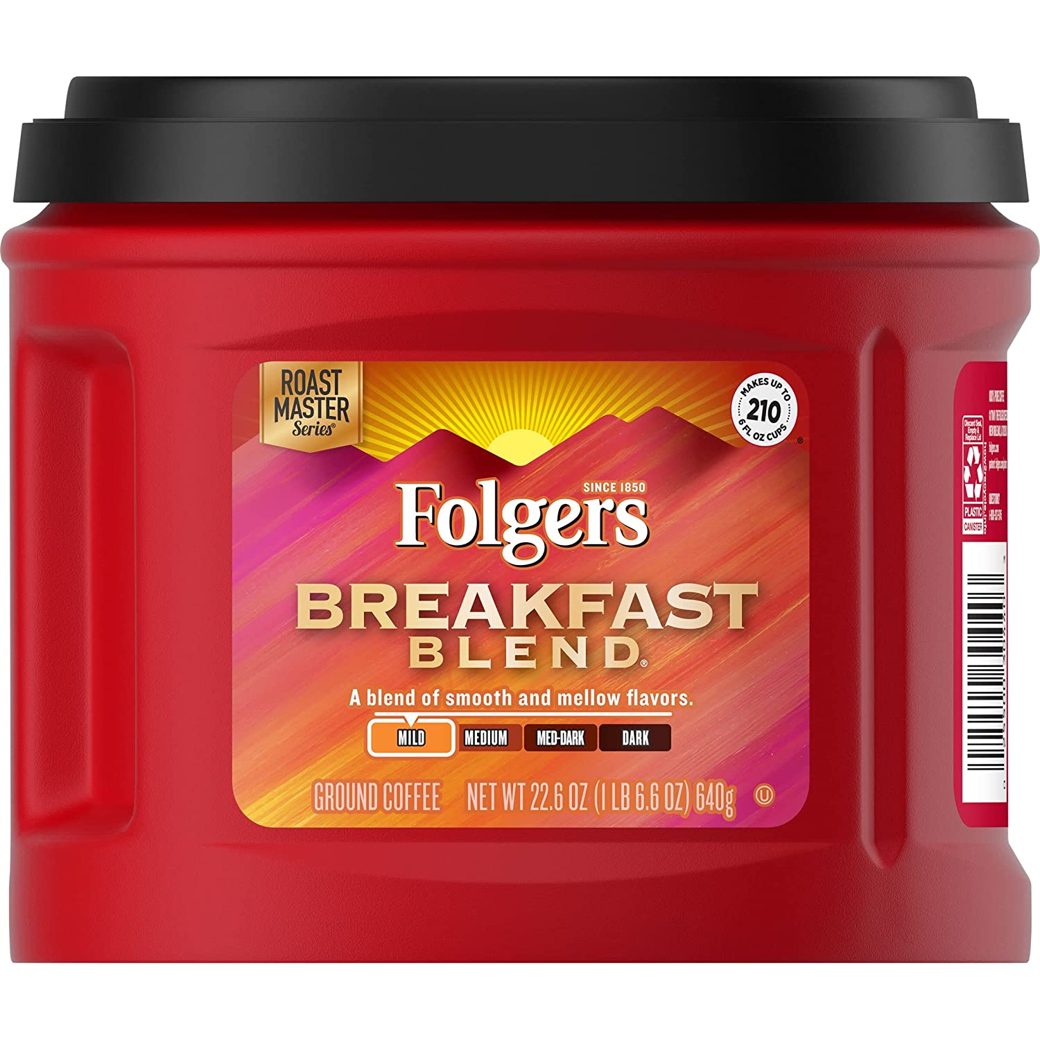 Folgers Breakfast Blend Mild Roast Ground Coffee. 22.6 Ounces (Pack of 6)