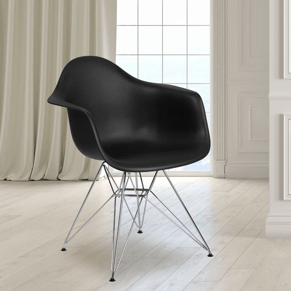 Flash Furniture ‎FH-132-CPP1-BK-GG Alonza Series Black Plastic Chair with Chrome Base