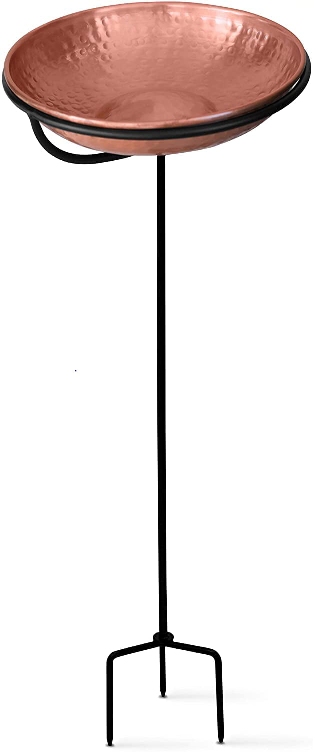 Monarch Abode Pure Copper 11 inch Diameter Bird Bath. Bird Feeder with 34 inch Iron Stand