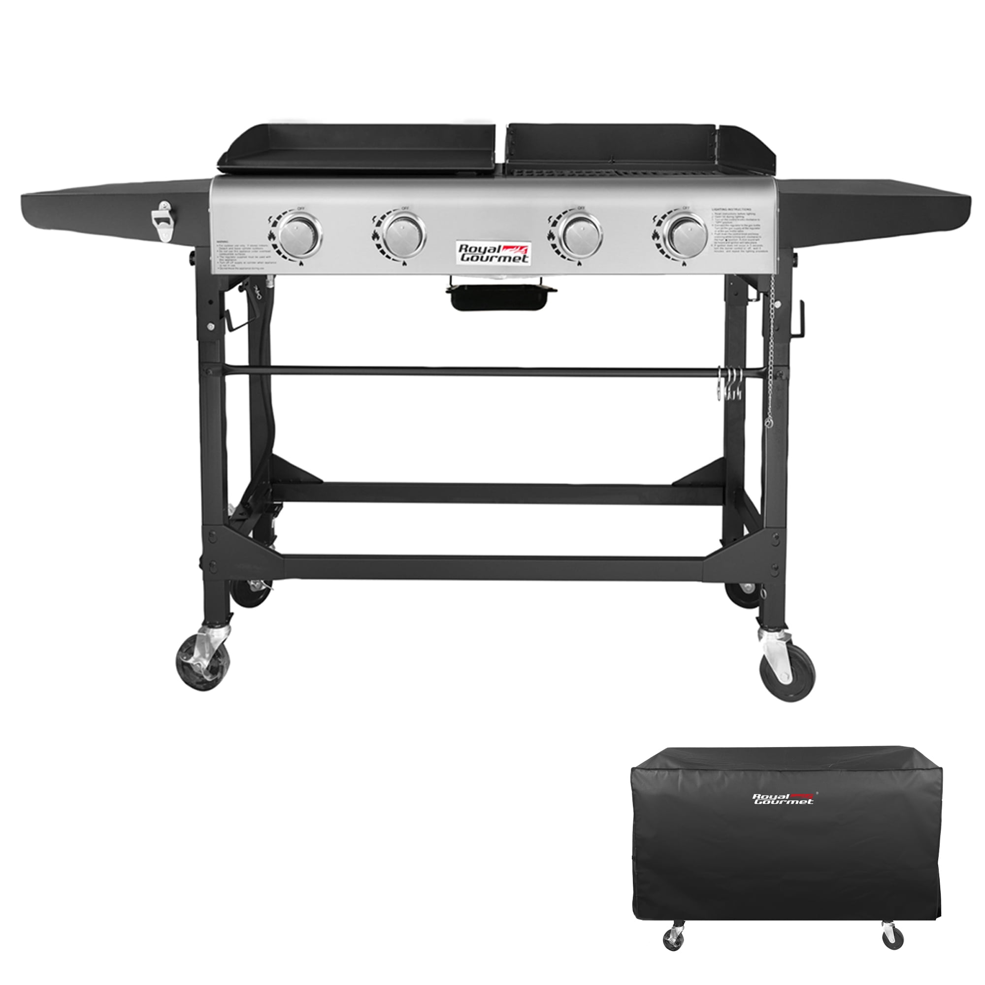 Royal Gourmet GD401C Premium 4-Burner 48000-BTU Folding Gas Grill and Griddle. With Cover