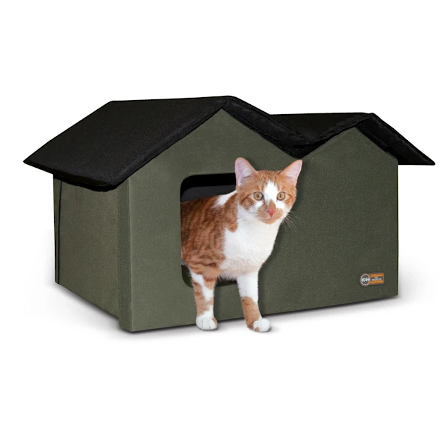 K&H Olive/Black Outdoor Extra-Wide Kitty House. 26.5″ L X 13.5″ W X 21.5″ H