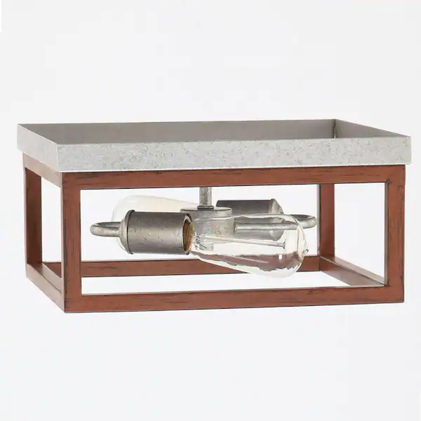 Hampton Bay Boswell Quarter 12-1/2 in. 2-Light Vintage Brass Farmhouse Flush Mount with Painted Black Distressed Wood Accents