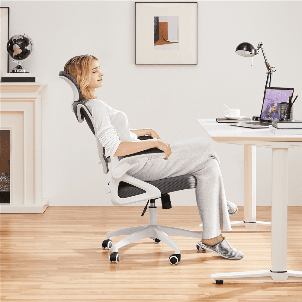 SmileMart High Back Ergonomic Mesh Office Chair with Adjustable Padded Headrest. White/Gray
