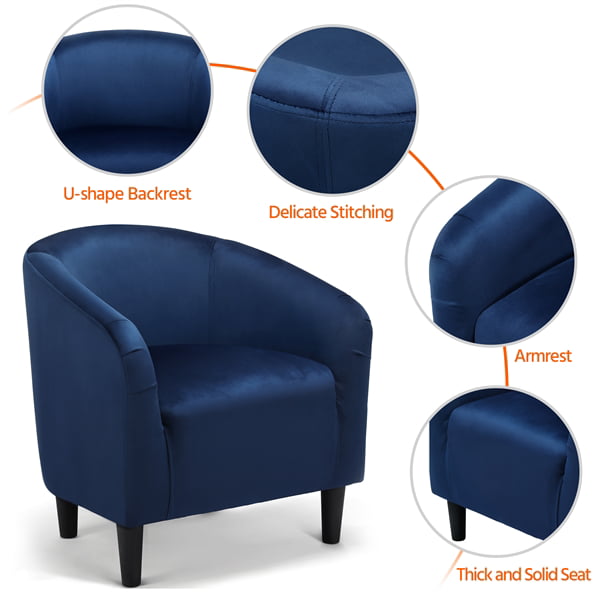 Easyfashion Upholstered Barrel Arm Accent Tub Chair. Navy Blue Velvet