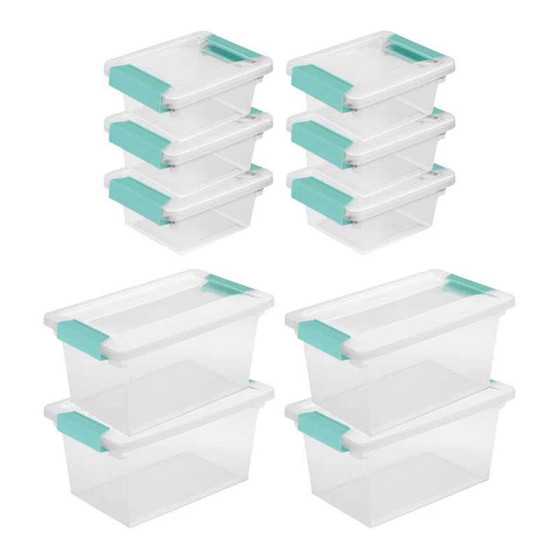 Sterilite Mini Clip Plastic Storage Box (6 Pack) & Medium Containers (4 Pack)