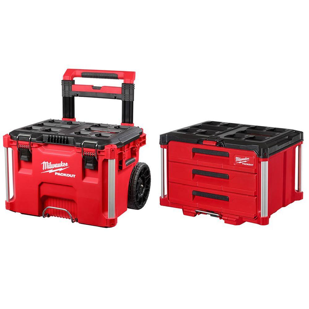 Milwaukee 48-22-8426-8443 PACKOUT 22 in. Rolling Tool Box and 22 in. 3-Drawer