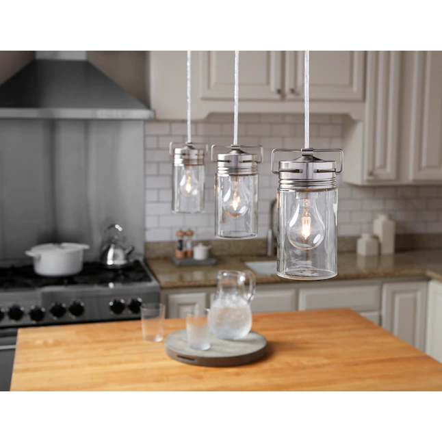 allen + roth  Vallymede Brushed Nickel Farmhouse Clear Glass Jar Mini Pendant Light
