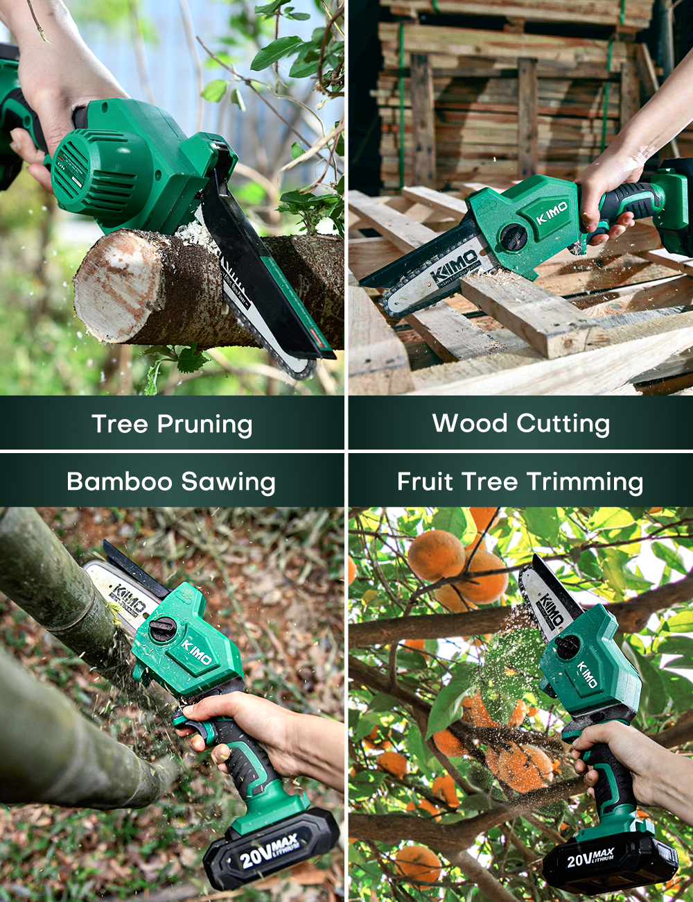 KIMO Electric Chainsaw 6-Inch Cordless Portable Mini Chainsaw.13.2 ft/s Pruning Shears Chainsaw for Tree Cutting.Green
