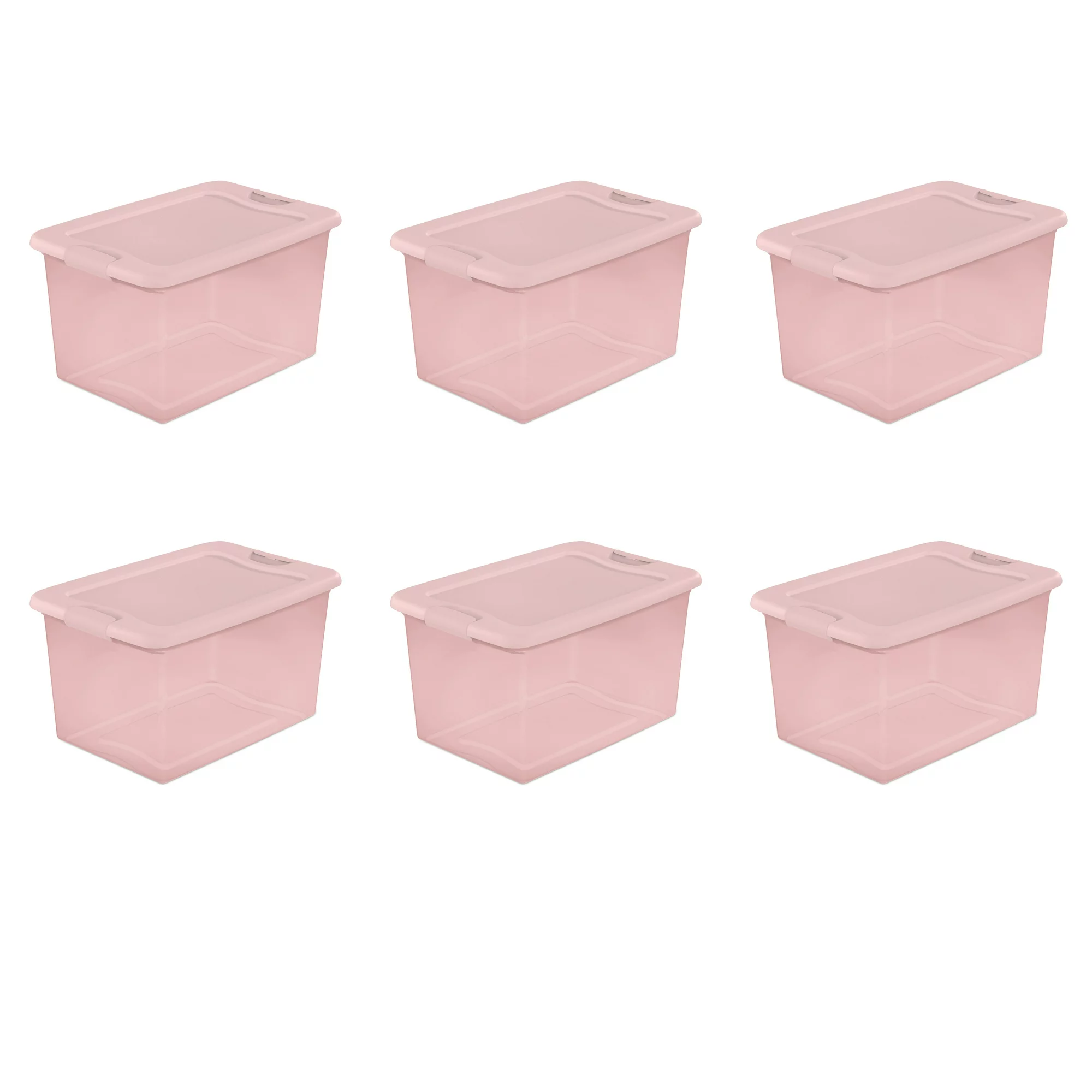 Sterilite 64 Qt. Latching Box Plastic. Blush Pink Tint. Set of 6