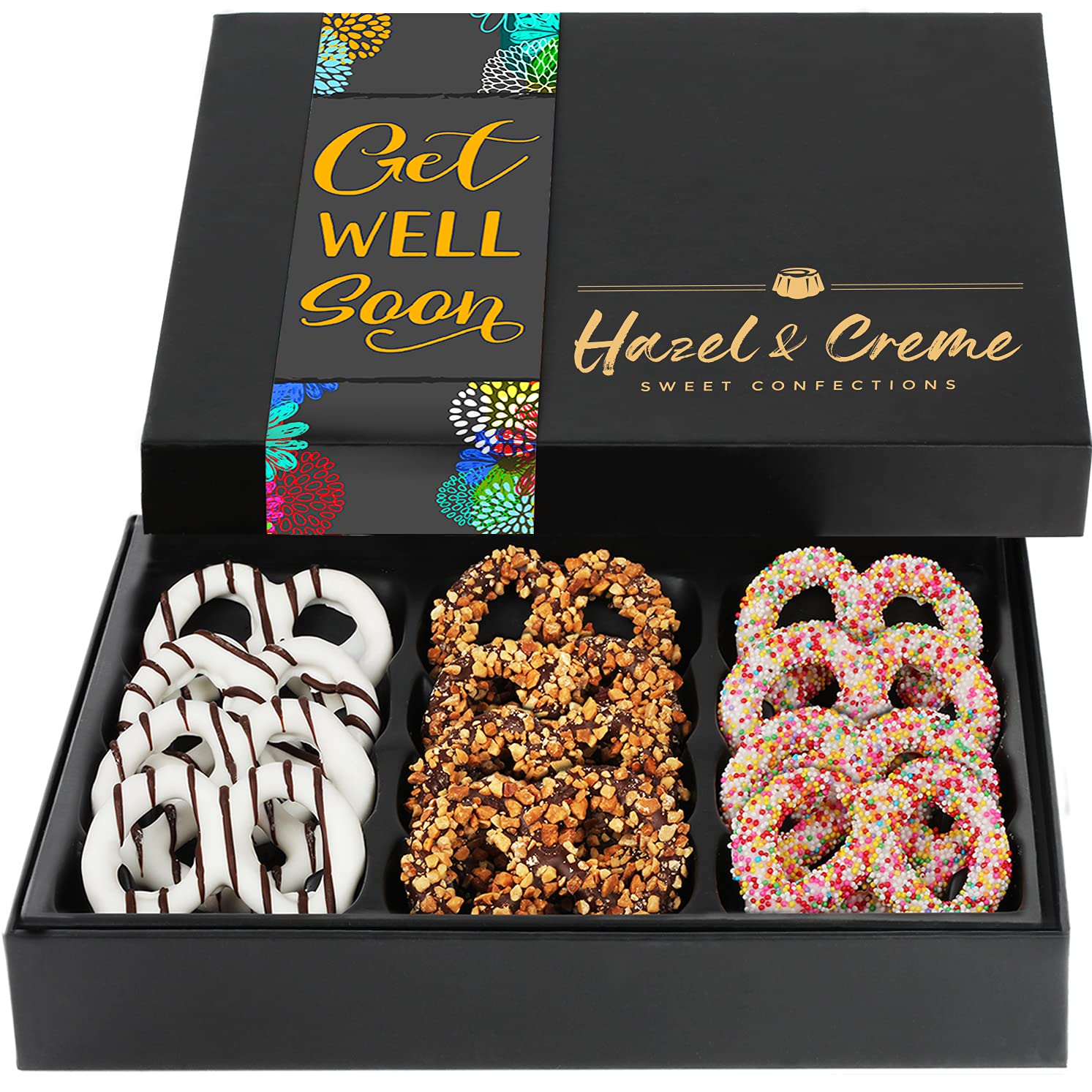 Hazel & Creme Chocolate Covered Pretzels - GET WELL SOON Chocolate Gift Box