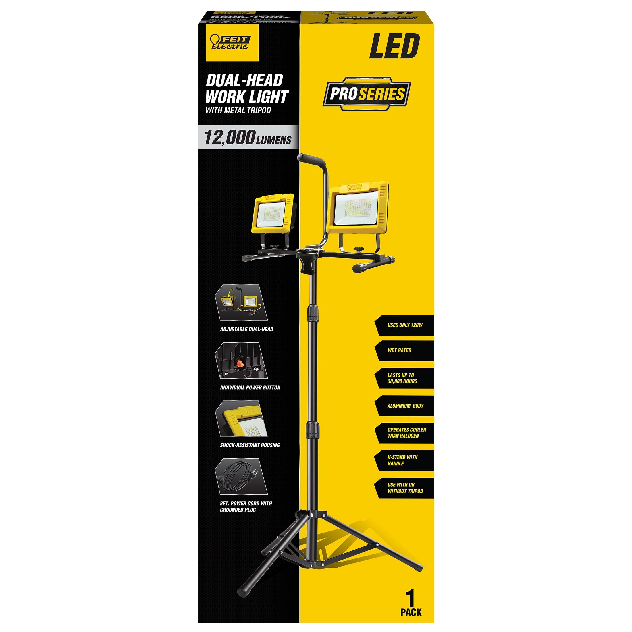 Feit Electric Pro Series LED 120 Watt Tripod Mounted Portable Work Light. 12.000 lumens