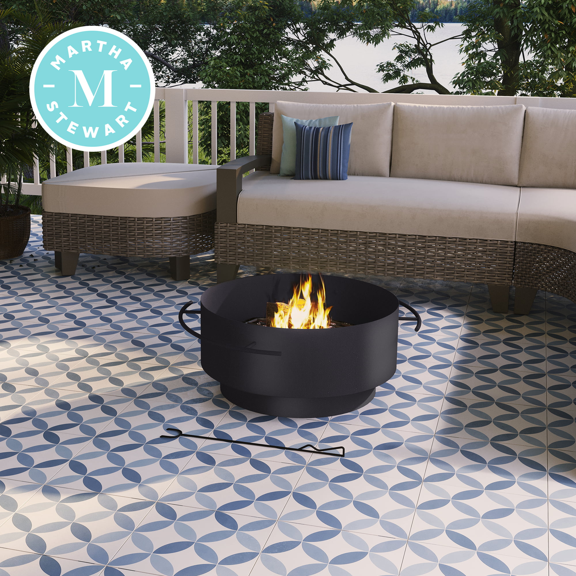 Martha Stewart Bedford Wood Burning 28 in. Round Dark Charcoal Fire Pit
