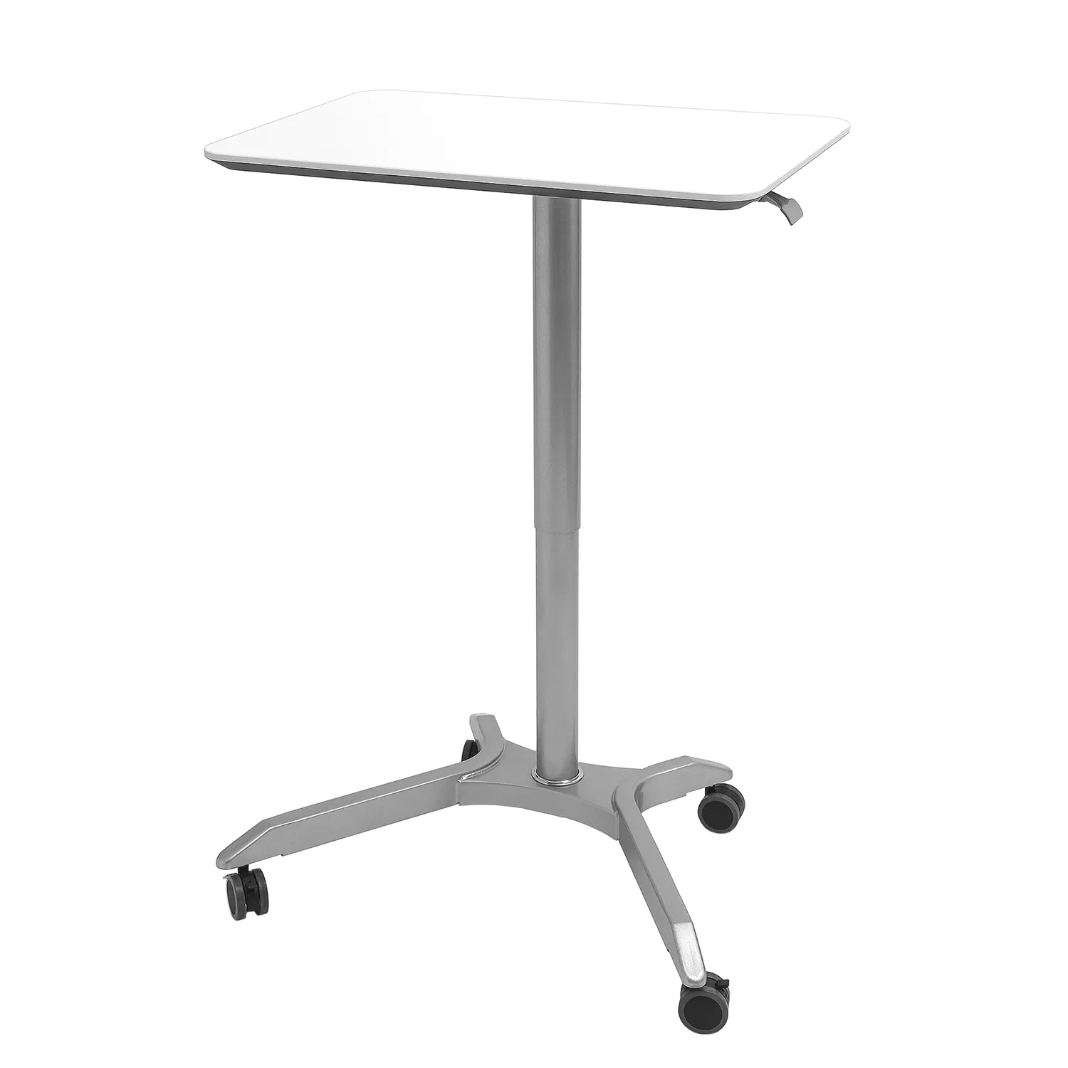 Seville Classics AIRLIFT XL 28″ Pneumatic Sit-Stand Adjustable Rolling Desk Cart. White Silver